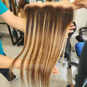 12A Grade Remy 100% paquets de cheveux humains vierges BoneStraight Front Lace Closure Machine Double Trame Extension de cheveux personnalisable - Product Image 3