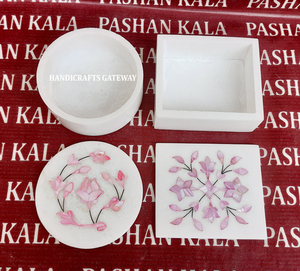 Boîte à bijoux pour cadeaux de mariage Le plus beau prix le plus bas en marbre blanc avec incrustation de fleurs de nacre de couleur rose - Product Image 1