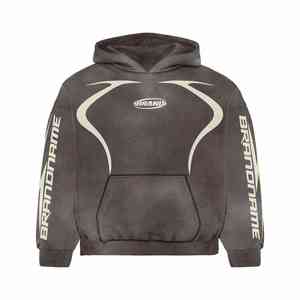 Sweats à capuche en molleton délavé à l'acide solide avec des designs de logo personnalisés sur le devant, écologiques, OEM et ODM disponibles pour les commandes en gros - Product Image 5