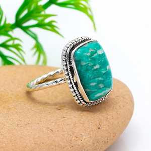Bague en argent sterling massif 925 faite à la main avec déclaration de pierres précieuses d'amazonite naturelle bague de fiançailles en pierre verte pour elle - Product Image 4