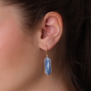 Dua Blue Opal <b>Long</b> Marquise <b>Earrings</b> Handmade Gold-Plated Elegant Jewelry - Product Image 5