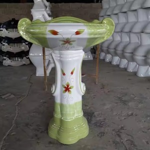 Lavabo de pedestal redondo personalizado lavabo de color mármol para baño moderno de cerámica - Product Image 4