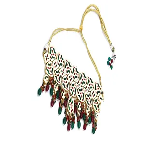 Juego de Joyería Fina de Lujo con Incrustaciones de Polki Kundan Rojo y Verde, Chapado en Oro con Circonita y Perla para Regalos - Product Image 3