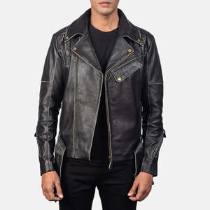 Chaqueta de Motero Vincent de Cuero Vacuno Genuino, Negra, Talla XS, Reversible y con Cierre de Cremallera, Recubierta con ODM - Product Image 5