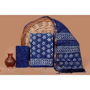 Hand <b>Block</b> <b>Print</b> Cotton Kantha Suit with Kota Doria Dupatta Traditional Salwar Kameez Featuring Hand Drawn Printing - Product Image 1