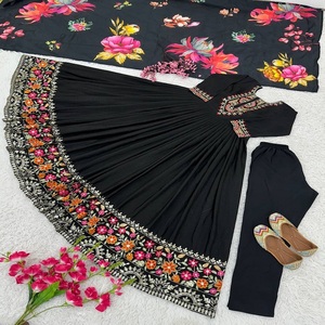 El último vestido Anarkali de trabajo de secuencia de bordado de Chinon pesado de diseñador por FabZone - Product Image 5