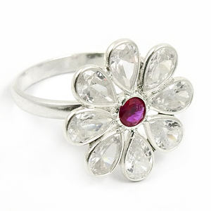 Fabuloso diseño 925 plata esterlina Zirconia cúbica blanca forma de flor de rubí anillo delicado para aniversario boda joyería hecha a mano - Product Image 1