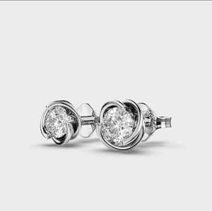 IGI Certified Round Lab Grown Diamond Stud <b>Earrings</b> Solid 925 Sterling Silver Bezel Swirl Setting Solitaire Diamond <b>Earrings</b> - Product Image 2