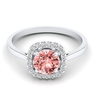 Bague Halo en Or Massif 14K 18K REYES Luxe avec Morganite Ronde de 1 Carat, Certifiée IGI, Bijoux Classiques en Diamant pour Femmes - Product Image 5
