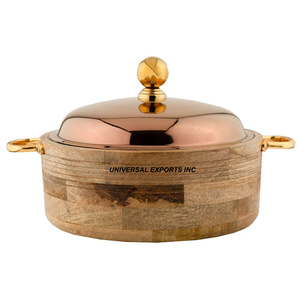 Hotpot en bois fini naturel Casserole faite à la main de qualité supérieure Meilleure vente Réchauffeur de nourriture décoratif en métal - Product Image 1