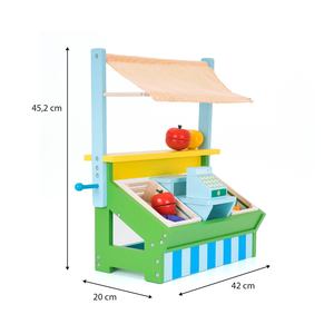 ROBINCOOL Jouet de supermarché en bois avec accessoires, comprend une auvent et une échaisse de marché pour enfants, jouets d'épicerie - Product Image 4