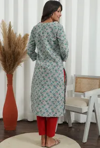 Coton Kurti traditionnel pour femmes de qualité supérieure imprimé à la main tissé tissage léger tissu respirant écologique pour - Product Image 4