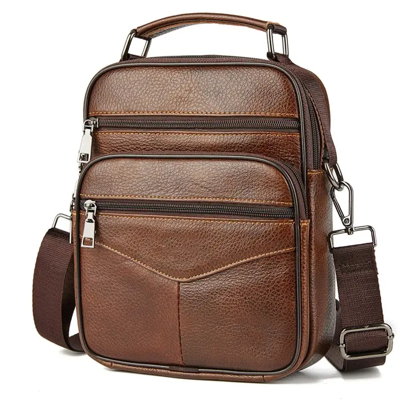 Kleine Mannen Echt Lederen Handtas Mannen Mode Schoudertas Hoge Kwaliteit Koeienhuid Lederen Crossbody Tas Heren Aktetas Draagtas