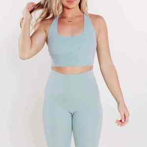 Ensemble de leggings de sport de yoga respirants antibactériens à maintien élevé pour femmes avec logo frontal pour la salle de sport et la course à pied - Product Image 3