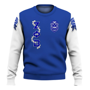 Sweat-shirt à col rond bleu brodé Zeta Phi Beta Sorority 1920 pour femmes, pull grec - Product Image 1