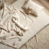 Mantas de Bebé 100% Algodón Orgánico, Tejidas, con Dibujos Animados de Plantas y Animales, Estilo Vintage Marino, Personalizables, Suaves y Transpirables para Primavera