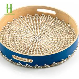 Vente en gros de plateau de service en bambou vaisselle écologique assiette de chargeur style bohème peint à la main Vietnam personnalisé OEM - Product Image 3