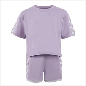 Léger été enfants survêtement à capuche à manches courtes pantalon ensemble respirant solide motif grande taille imprimé conception pour les enfants - Product Image 1