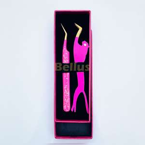 Wholesale Custom <b>Pink</b> Gold Eyelash Extension Tweezers Stainless Steel Lash Tweezers Regular Type <b>Hot</b> Sale Lash Tools - Product Image 1