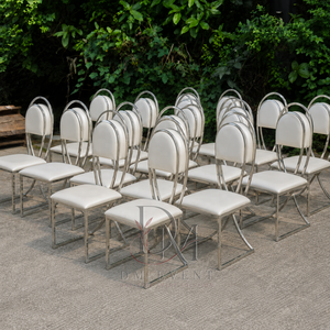 Chaise de réception de mariage en acier inoxydable argenté à double arche avec coussin blanc pour salles de banquet – Vente en gros de sièges - Product Image 1