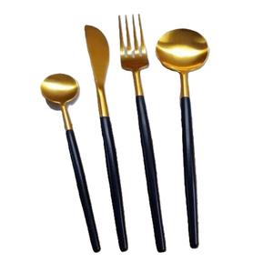 Ensemble de couverts vintage de 4 pièces, cuillère, fourchette et couteau plaqués or, manche peint en noir, ustensiles de cuisine au meilleur prix - Product Image 2