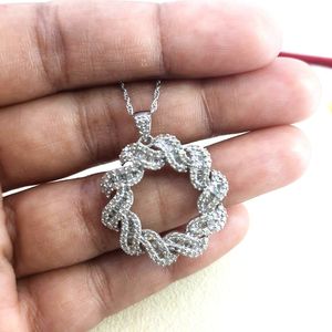 JEWELSPAARK Collier pendentif cercle en diamant blanc naturel 1,10 ct, chaîne en argent sterling 925, bijoux de mariage pour femmes - Product Image 4
