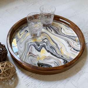 Nueva bandeja de servicio única de madera y resina de una sola pieza con tamaño redondo y personalizado a precios muy extremos - Product Image 5