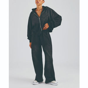 Sudadera con Capucha Personalizada, Holgada, con Cierre, Estilo Crop Top, Hombros Caídos, Borde Deshilachado, Lavada, Estilo Vintage para Mujer - Product Image 1