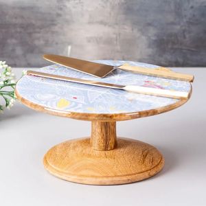 Support à gâteau en bois antique, plats de service, assiette, support à gâteau en bois avec design pliable, à utiliser pour les fêtes d'anniversaire, les fêtes de la fête des mères - Product Image 2