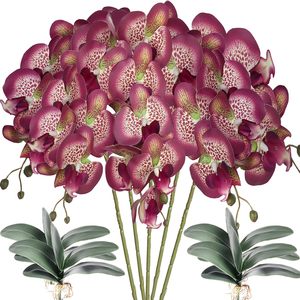 Juego de 6 piezas personalizable de flores artificiales de Orquídea Phalaenopsis con tallo para decoración del hogar al por mayor - Product Image 6