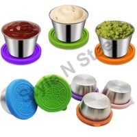Grosir mangkuk saus Dipping baja tahan karat dengan tutup berbeda mangkuk logam Jam bulat untuk teh berbagai gaya tutup berbeda