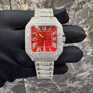 Montre automatique en diamant Moissanite VVS1, verre de haute qualité, unisexe, boîtier carré en acier inoxydable, blanc rouge, date, mécanique japonaise - Product Image 1