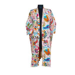 Robe kimono en coton vintage élégante faite à la main en Inde pour femmes, robe de nuit maxi avec motif floral, haute qualité - Product Image 2