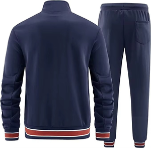 Ensemble survêtement unisexe d'hiver 100% coton avec fermeture éclair, col montant, pantalon de survêtement respirant, jogging avec bandes latérales, pour la salle de sport et la course à pied - Product Image 2
