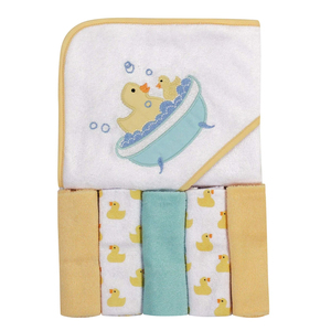 Ensemble de serviettes de bain en coton doux pour nouveau-nés, motif canard de dessin animé, adapté aux peaux sensibles, pour la chambre de bébé, design rectangulaire avec appliques - Product Image 1