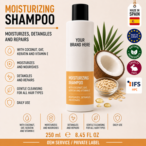 Champú de Coco, Avena y Queratina de Marca Privada 250ml OEM |   Champú Humectante, Desenredante y Reparador para el Cuidado del Cabello |   España UE - Product Image 1