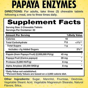 Comprimés d'enzyme de papaye à prix excellent, complément alimentaire naturel pour adultes - Favorise la digestion, améliore l'immunité et l'énergie, 60 comprimés - Product Image 2
