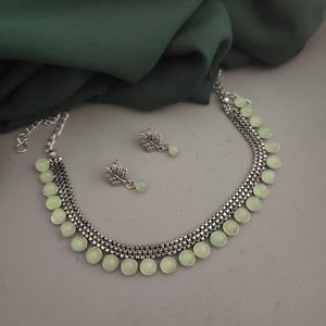 Direct From Indian Supplier Best Selling High-Grade 2-Piece Set Oxidised <b>Beads</b> <b>Choker</b> <b>Necklace</b> and Geometric Stud Earrings - Product Image 1