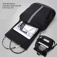 Sac à dos pour ordinateur portable noir unisexe personnalisable avec logo, sacs de shopping, en polyester imperméable, style pliable géométrique, fermeture éclair