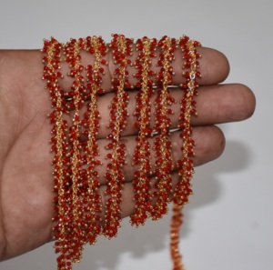 Top Quality Gold plated wire wrapped Red quartz Hydro beads <b>Rosary</b> Chain, Thick <b>Rosary</b> Beaded Chain for Jewelry Finding - Product Image 5
