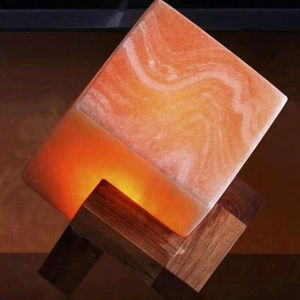 Square Box Shape Himalayan Salt Lamp Carved <b>Natural</b> Salt with Wooden Base for <b>Calm</b> Ambience - Product Image 1