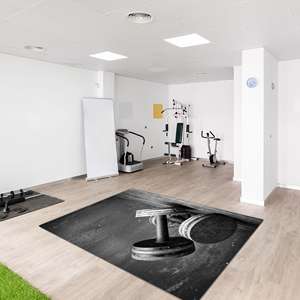 Tapis d'haltères noir et blanc, tapis décoratif pour salle de sport, tapis en chenille - Product Image 1