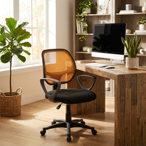 Atlanta Modern Orange/<b>Black</b> Mesh Task Office Chair Adjustable Headrest Staff Chair for Home Training Made Foam Aluminium PU Iron - Product Image 4