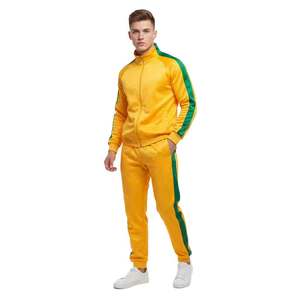 ชุดวอร์มสีเหลืองสำหรับผู้ชาย ชุด 2 ชิ้น ซิปเต็มตัว ลายทางสีเขียว ชุดออกกำลังกาย รับทำโลโก้ ชุดกีฬา ชุดวิ่ง ผลิตจากโรงงาน รับผลิตแบบ OEM ODM - Product Image 1