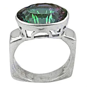 "Handmade Rhodium-Plated <b>Turquoise</b> Mystic Topaz Hip-Hop <b>Ring</b> for Women" - Product Image 2