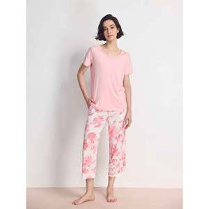 Conjunto Premium de Pantalones Cortos para Mujer, Vestido de Dormir de Manga Corta con Ribete de Encaje de Bambú, Tejido de Punto Suave, Casual, Verano, con Lazo y Botones - Product Image 1
