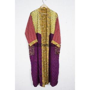 Robe d'été bohème en patchwork, 100% soie, respirante, douce, faite à la main, pour femmes, manches trois quarts, col en V, fermeture à cordon, décontractée - Product Image 6