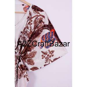 Vestido Kaftan Midi Floral Hecho a Mano 100% Algodón Ecológico, Cuello en V, Manga Corta, Silueta Ajustada, Decoraciones con Borlas y Volantes - Product Image 4