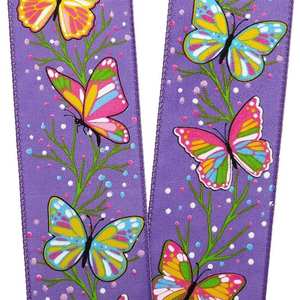 Floral Butterfly Print Wired Ribbon Roll Metallic Polyester and Satin for Wedding and Gift Wrapping - Product Image 3