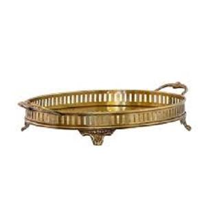 Bandeja de servicio de latón Pital Nagri hecha a mano india con patas y asas, lo mejor para la decoración del hogar, bandejas de decoración de bodas, venta al por mayor de La India - Product Image 1